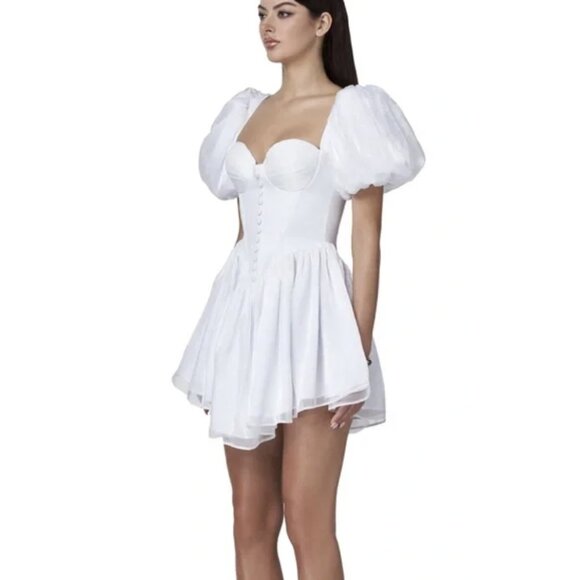 ADEIRLINA Here Comes The Sun White Puff Sleeve Bodice Dress Romantic Wedding - Picture 2 of 16